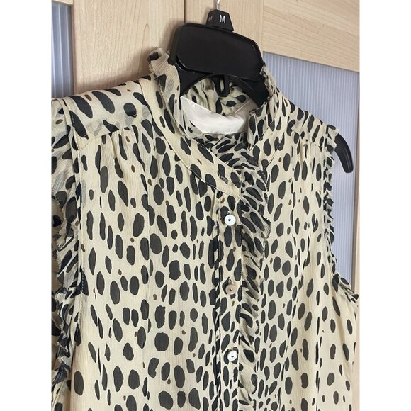 J. Crew 100% Silk Leopard Print Sleeveless Top Sz 4 Ruffle Blouse Career Party - Picture 2 of 5